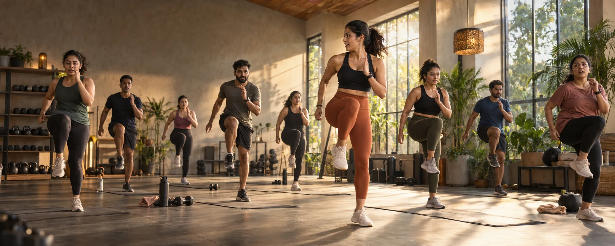 A live Chase21 group fitness class in a modern studio